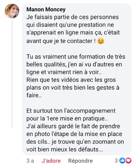 Avis client de Manon Moncey