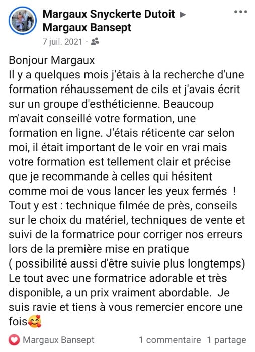 Avis client de Margaux Snyckerte Dutoit